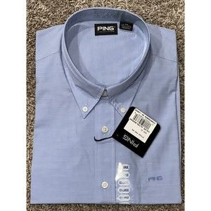Ping Collection Mens XXL Cotton Long Sleeve Blue Button Front Casual Shirt